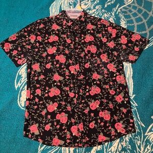 Zumiez Red And Black Rose Button Down Collared Shirt